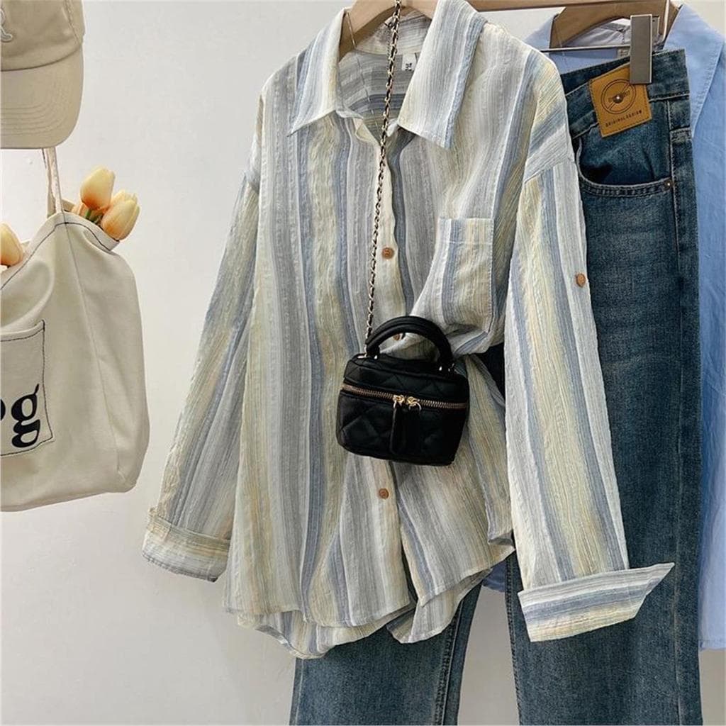 Desconto em marca Contador de roupas femininas comércio exterior primavera outono manchas listras verticais pequeno fres