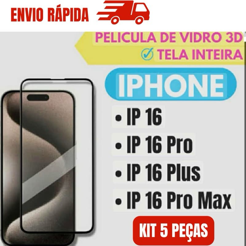 kit 2 película 3D vidro iPhone 16 16 PRO 16 PLUS 16 PRO MAX