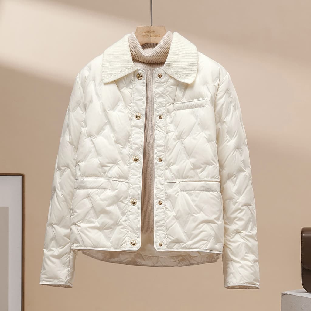 Simples moda leve para baixo jaqueta feminina estilo curto 2025 inverno novo estilo Casual elegante pequena fragrância e