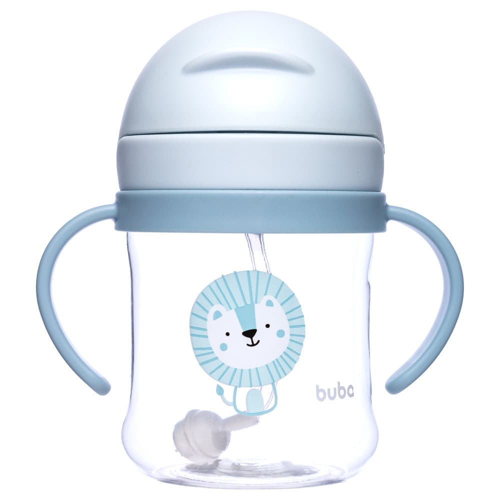 Copo Infantil Buba Leãozinho 250ml Com Canudo Silicone e Dispositivo