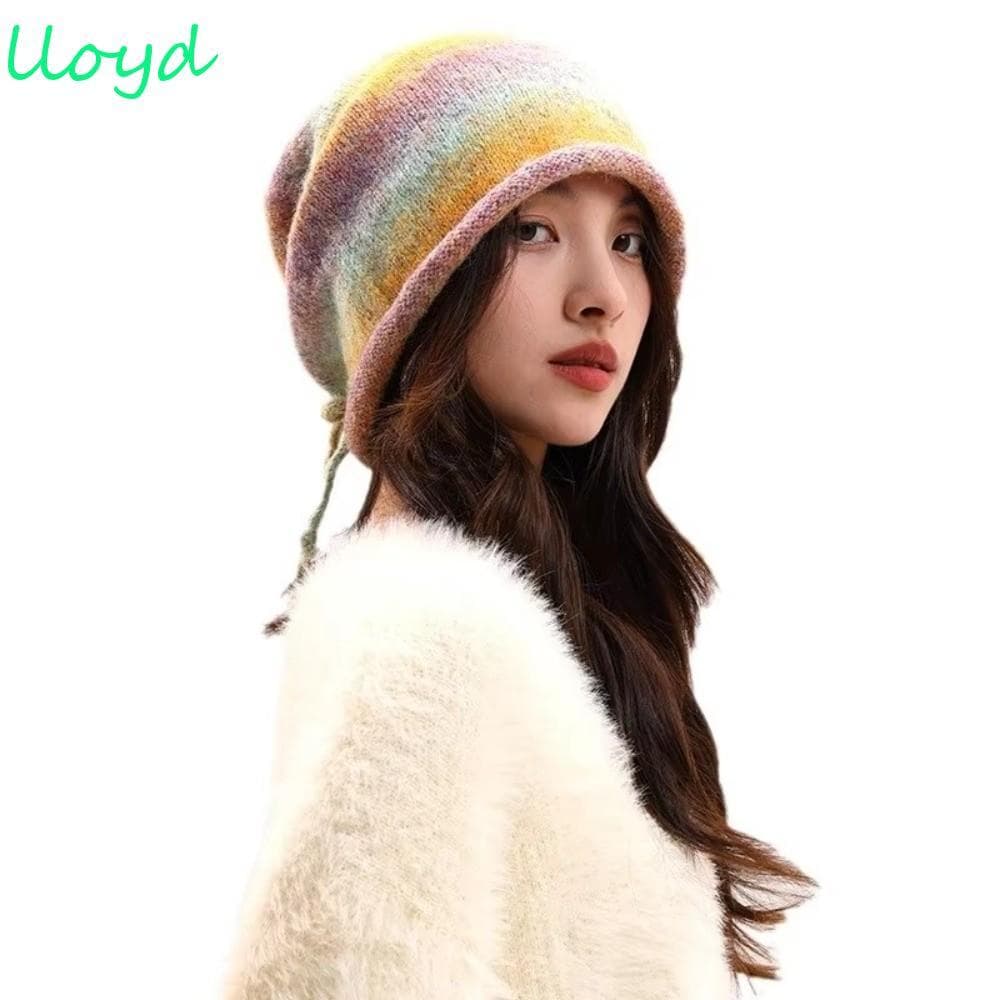 Chapéu Empilhado De Malha LLOYD , Gorro Com Cordão De Cor Gradiente Elástico , Boné Pulôver Solto Y2K Hip-hop