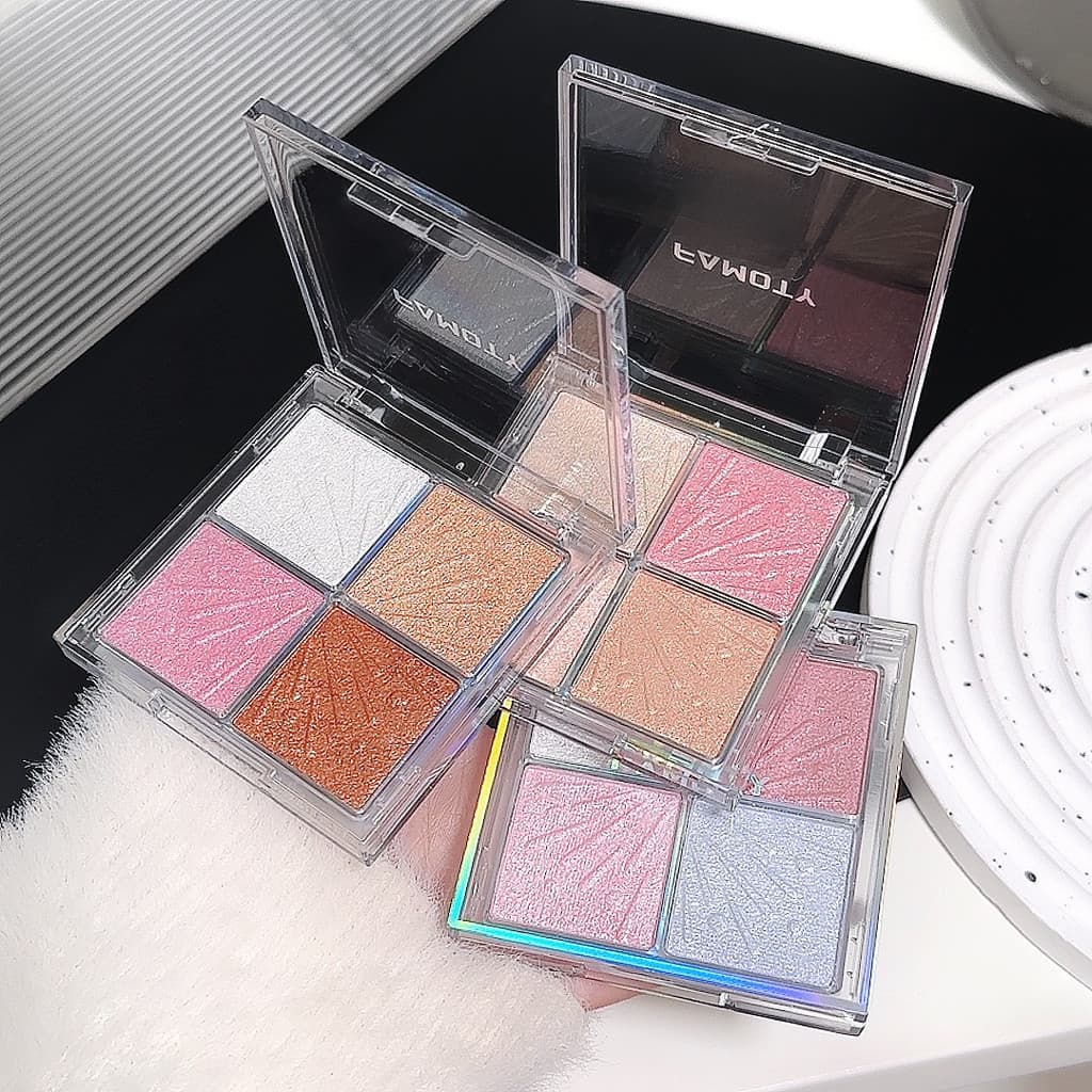 Paleta De Iluminador Facial De 4 Cores , Iluminadora , Brilho Natural , À Prova D'água , Glitter , Pó Cozido , Maquiagem
