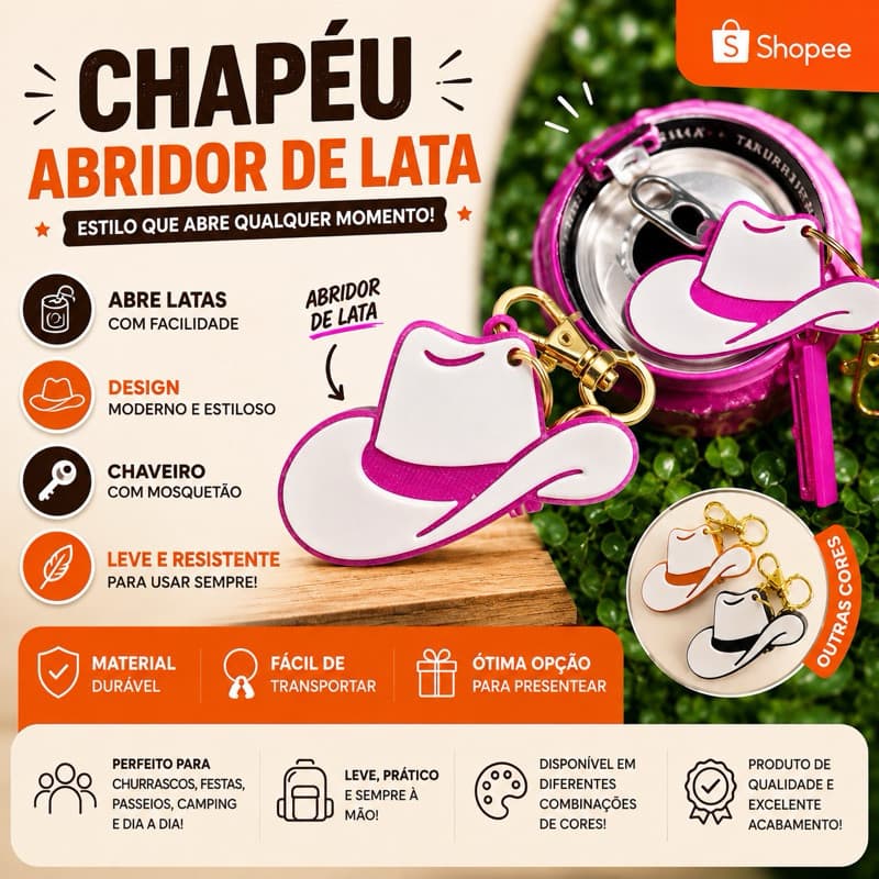 Chapéu Abridor de Lata  – Chaveiro Abridor de Latas Criativo e Personalizado