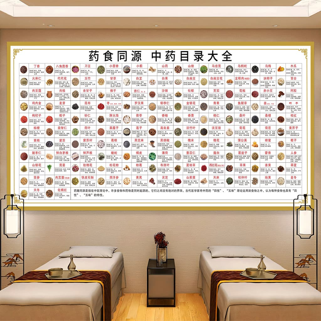 Medicina Food Homologia Catálogo Daquan Display Fundo Parede Loja de Medicina Chinesa Atmosfera Layout Centro de Saúde D