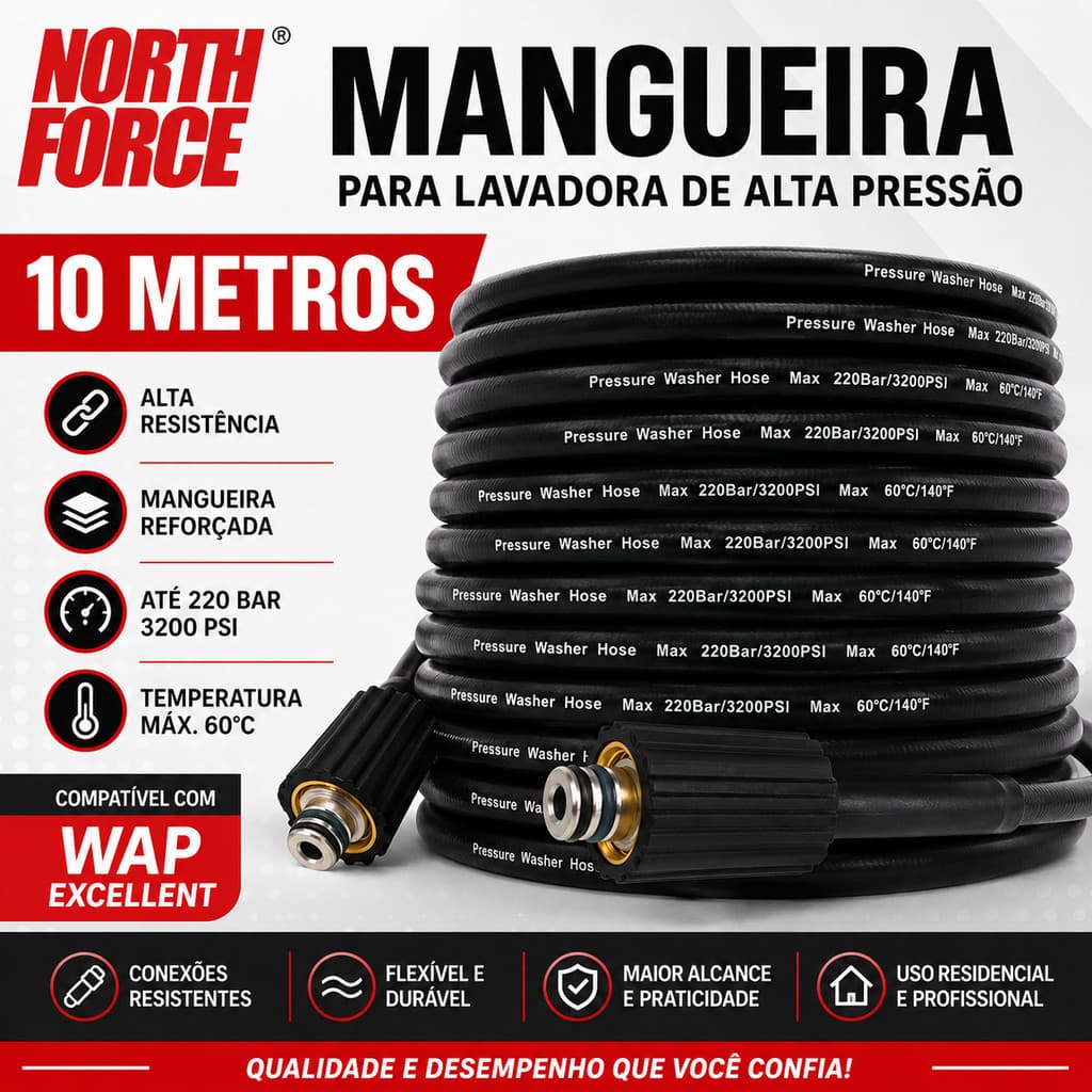 Mangueira 10 Metros Para Lavadora Alta Pressão WAP Excellent
