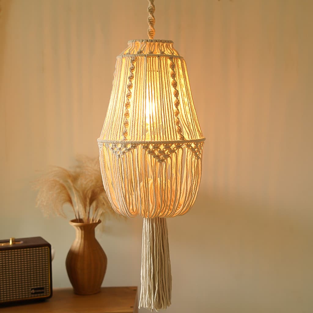 Cúpula de Lâmpada Pendente Boho Artesanal em Corda Trançada Decoração de Casa Quarto Sala Café Lustre Estilo Rústico