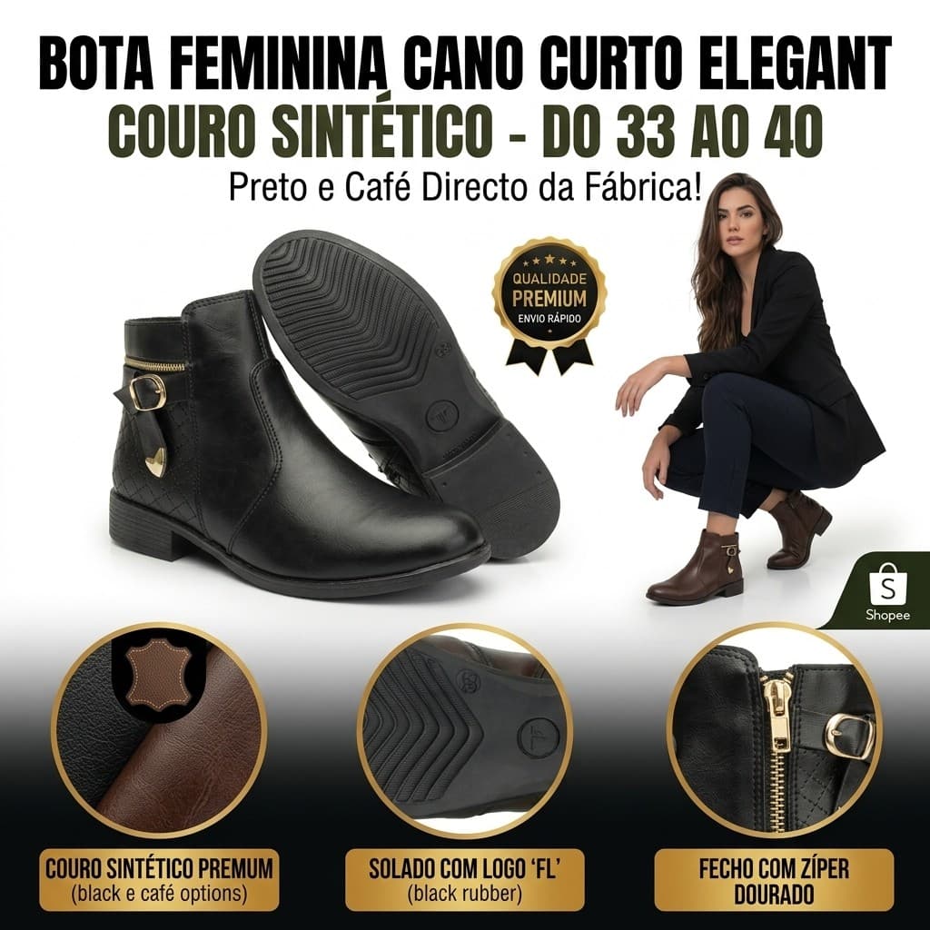 Bota Feminina Cano Médio RGK Preta Com Fivela Confortável Casual Elegante Montaria Sola Macia Inverno Estilosa Oferta To