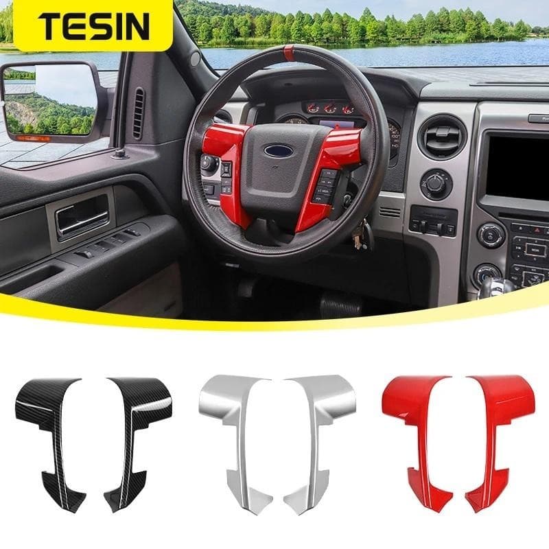 TESIN Volante Decoração Capa Guarnição Adesivo Para Ford Raptor F150 2009 2010 2011 2012 2013 2014 Acessórios Interiores