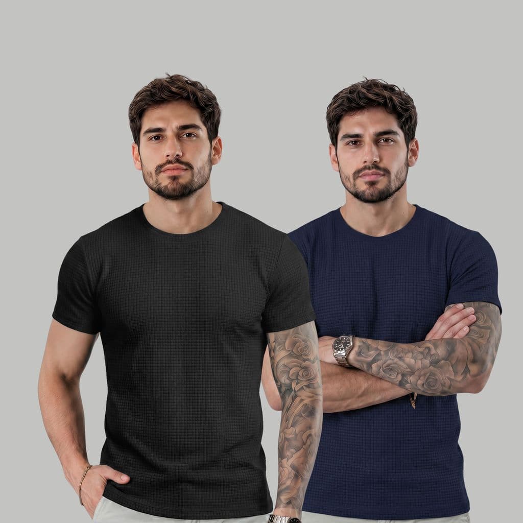 Kit 2 Camiseta Texturizada Casual Camisa Textura Waffer Slim Masculina
