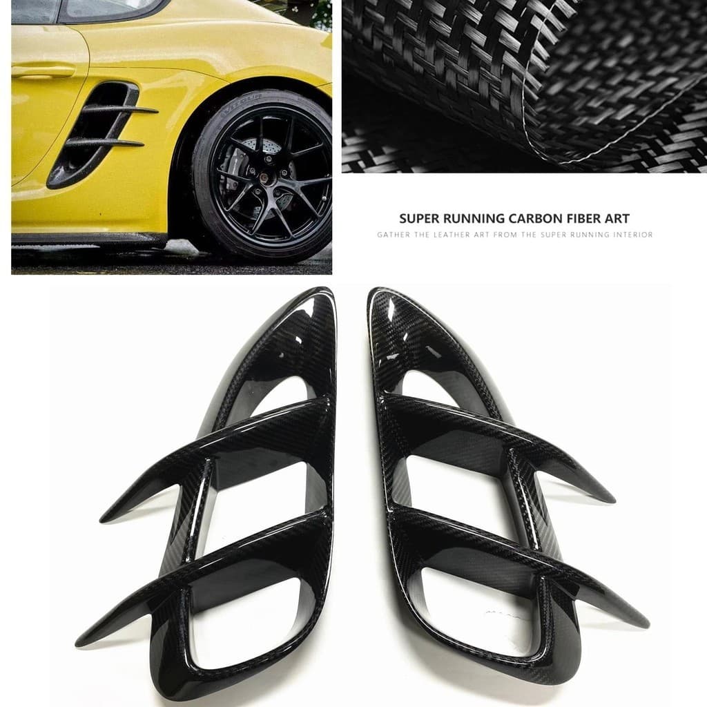 Para Porsche 718 Boxster Cayman 2016-2020 Capô Lateral Ventilação De Ar Capa Guarnição Real Fibra Carbono Fender Saída D