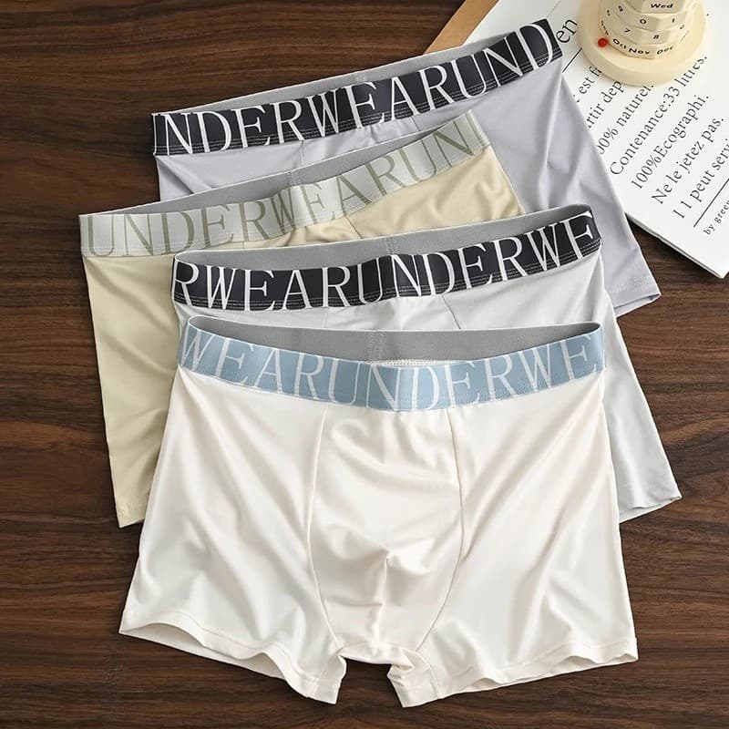 Pacote com 4 Cuecas Boxer Longas Masculinas, Roupa Íntima Masculina Estilosa, Roupa Íntima Juvenil Macia, Shorts Masculi