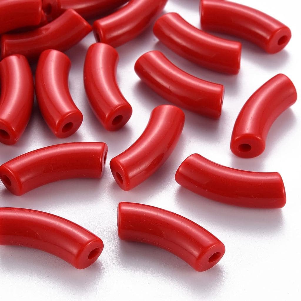 133 peças/500g de Contas Acrílicas Opacas Imitação de Pedra Preciosa, Tubo Curvo Vermelho Torcido, Tubo Longo Curvo, Tub