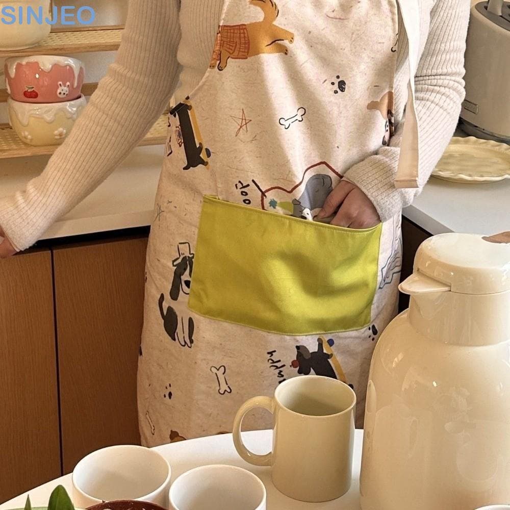 SINJEO Aventais Sem Mangas Para Cães E Gatos , Com Bolsos , Avental De Cozinha Macio , Lindo À Prova D'água De Óleo