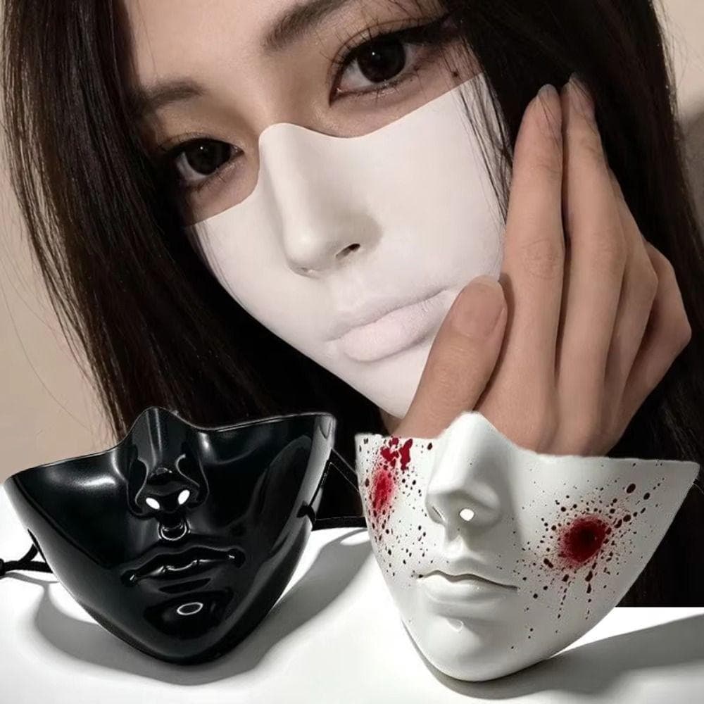 Meia Face , Rosto Leve Do Cosplay Das Bordas Lisas Da Concha , Cara Realista Preta Brilhante Esculpida Ajuste