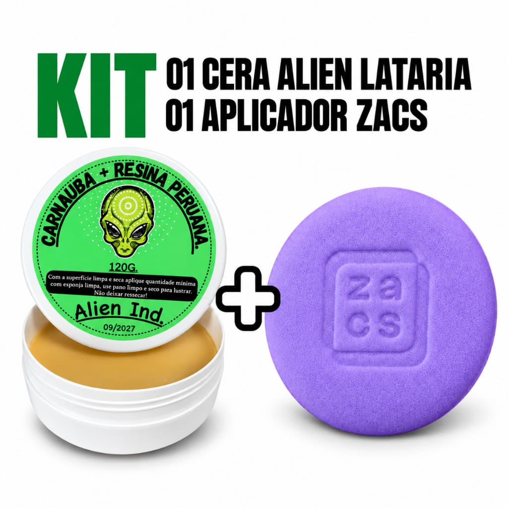 Cera Carnaúba Alien 120g Auto Brilho + Aplicador Zacs Grande