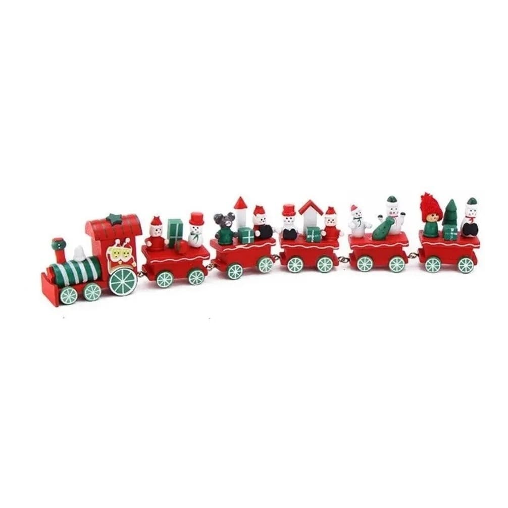 Trem De Madeira 32cm Enfeite Decoração Árvore De Natal Noel Festão Trenzinho Bola Estrela Presente