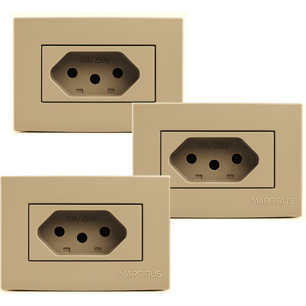 Kit 3x Tomada Móvel 10a Margirius Embutir Painel Planejado