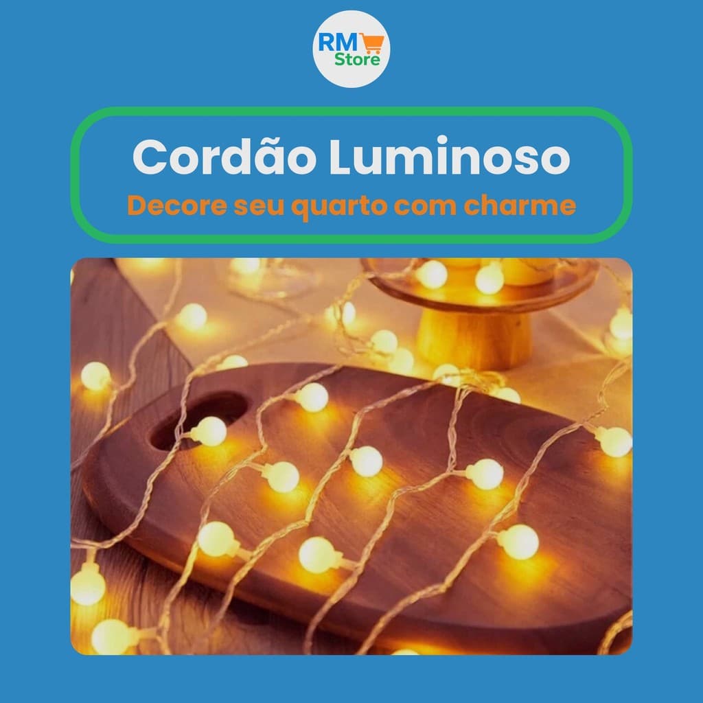 Cordão Luminoso de LED com Bolinhas 3m – Decoração Aconchegante para Seu Espaço