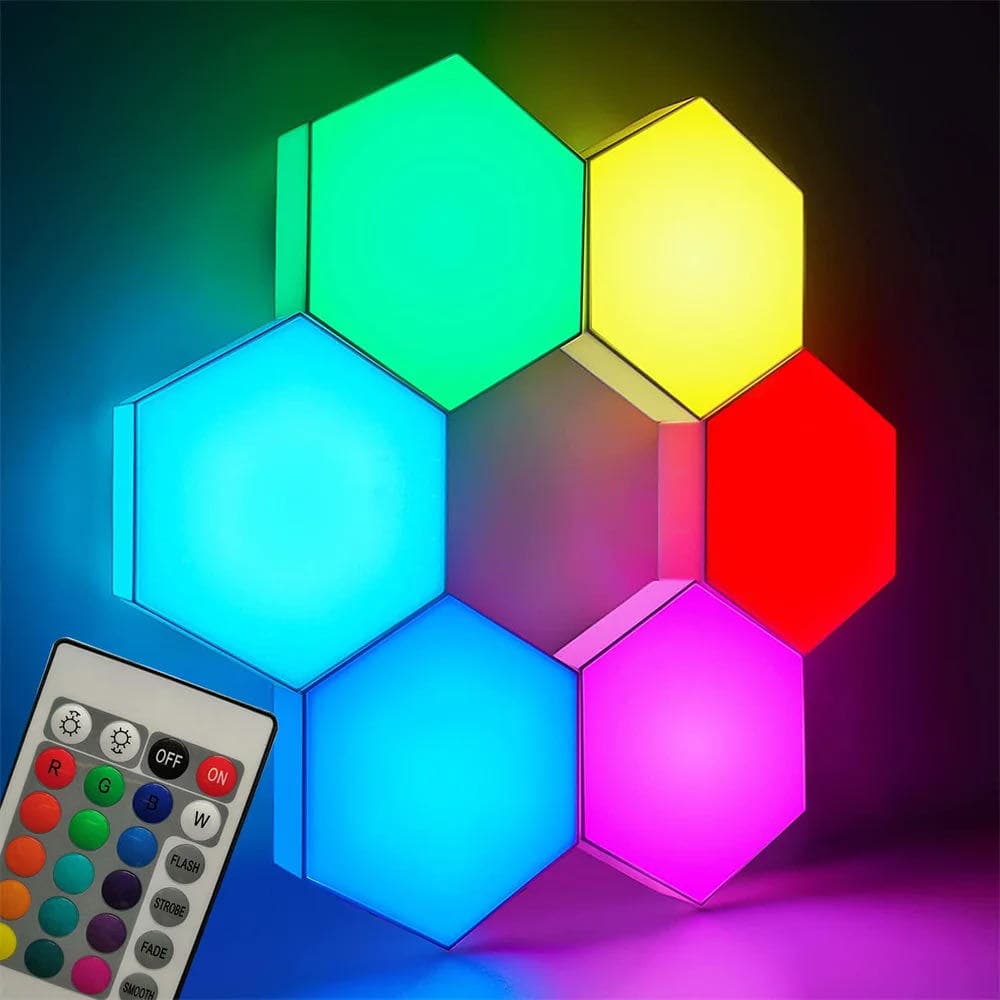 Kit 3 Lâmpadas Colmeia LED RGB Colorido Controle Remoto Toque Sem Fio Iluminação Decorativa Ambiente Gamer