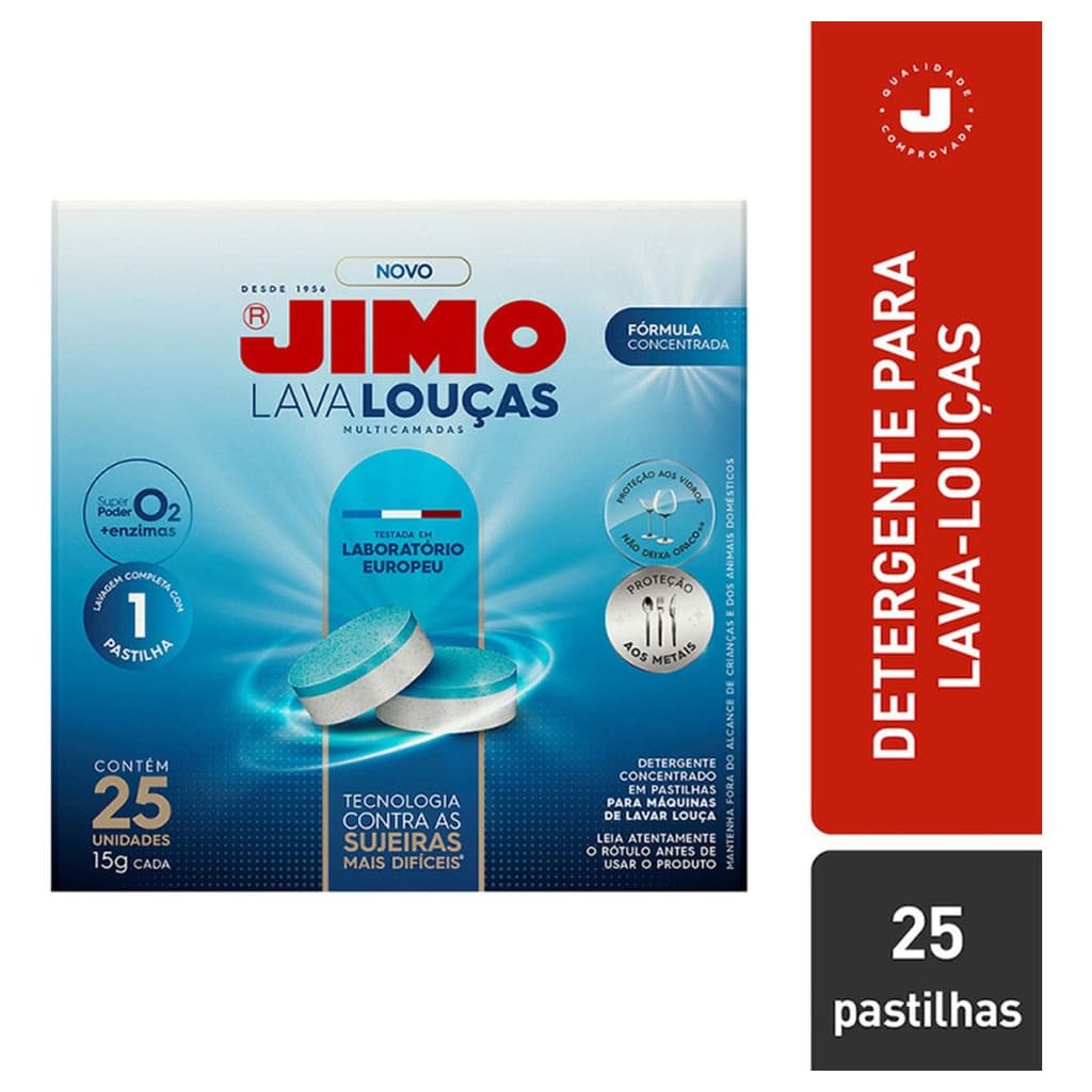 Jimo Lava-Louça Multi Estojo c/ 25 Unidades – Detergente em Cápsulas Prático e Eficiente
