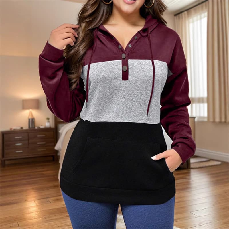 Outono Inverno Feminino Velos Senhora Topos S-5XL E Contraste Moletom Com Capuz
