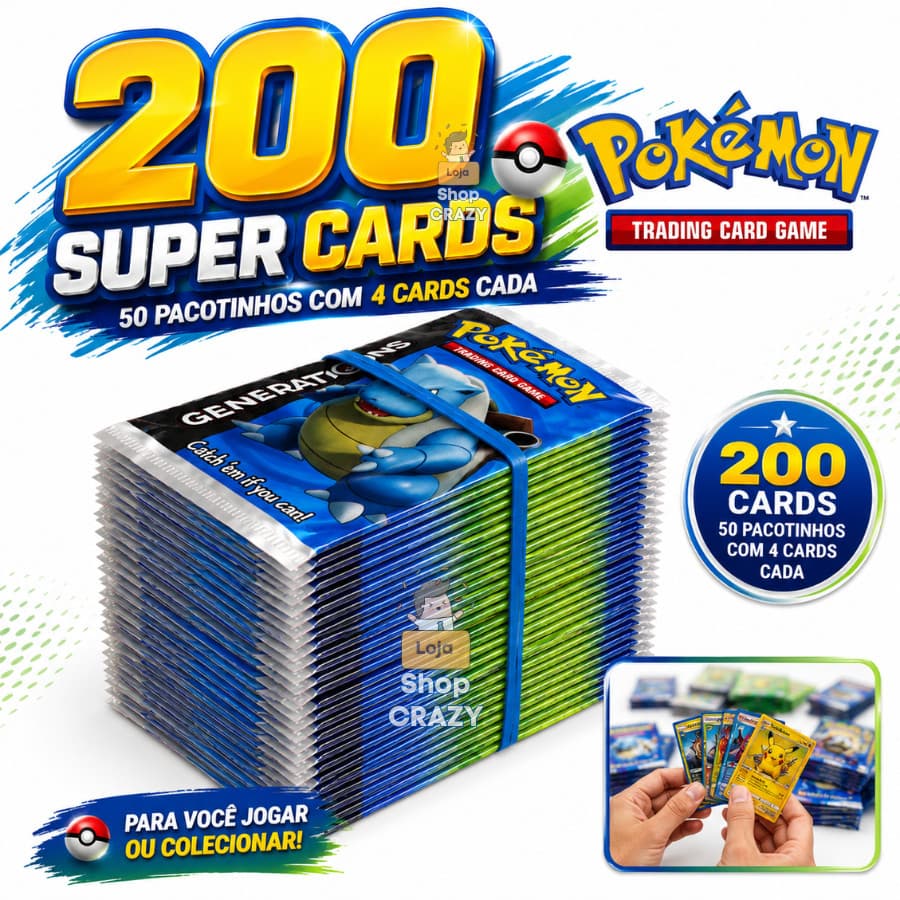 50 Pacotes de PokeBolas |     Existem 200 CARTÕES e CARTAS. E2QF