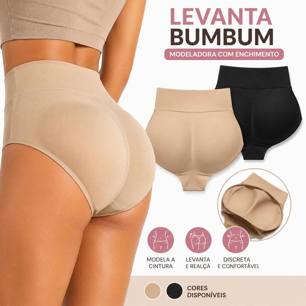 Calcinha Modeladora Levanta Bumbum com Enchimento Cintura Alta