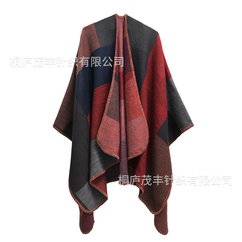 High-End cor combinando grande xadrez xale simples cachecol étnico quente imitação Cashmere fenda manto feminino