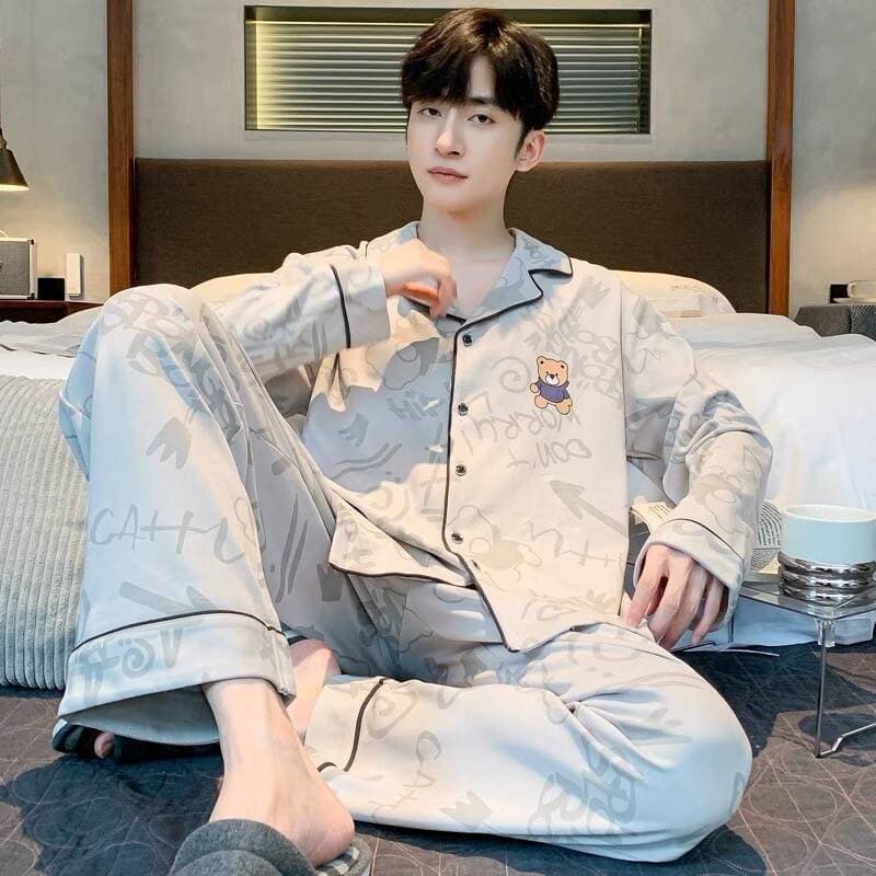 Pijamas masculinos primavera outono masculino de manga comprida Casual solto terno Loungewear High-End tamanho grande 10