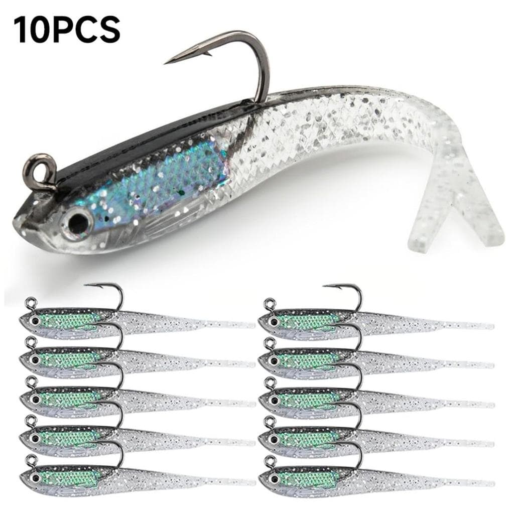 10 Pcs Isca De Pesca Macia Premium 7.6 Cm/5.4 G Com Bloco De Chumbo Dentro E Gancho Afiado , Peixinho De Cauda Bifurcada