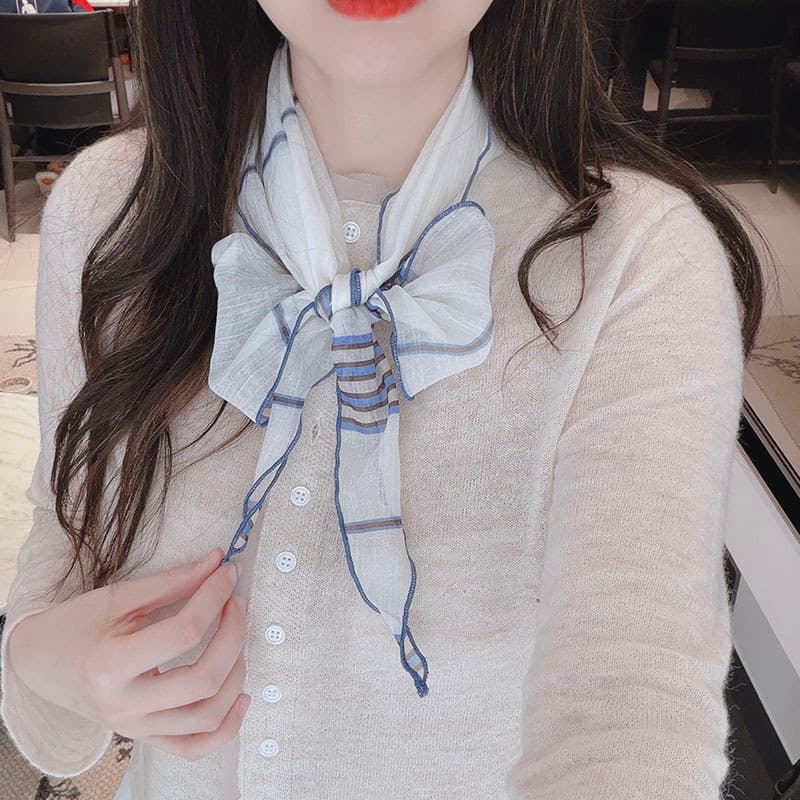 Listrado arco Curling moda francês Retro lenço de seda feminino estilo fino respirável cachecol cintura All-Match acessó