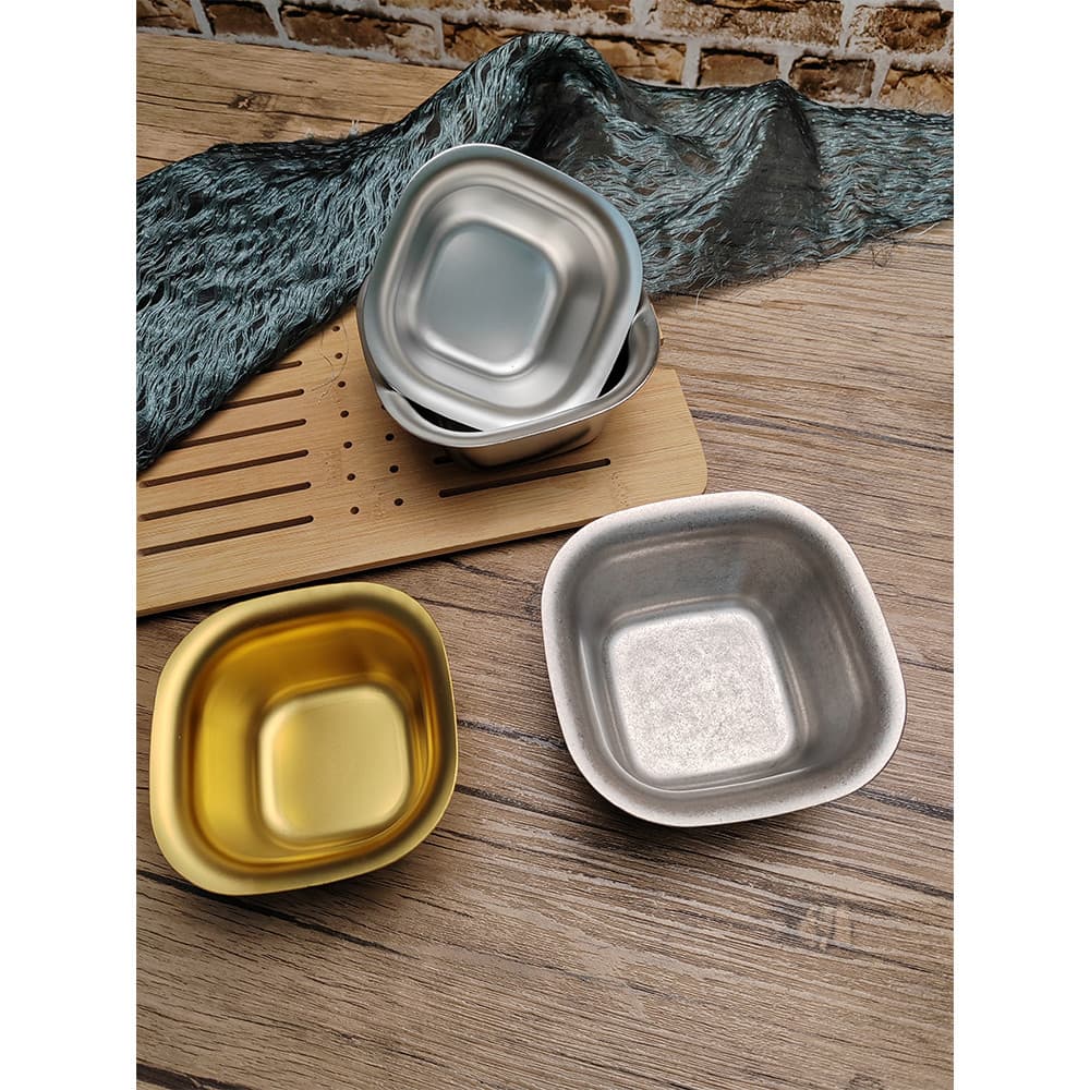 Tigela pequena quadrada de aço inoxidável 304, tigela de lanche de frutas, tigela de tempero, preparação de cozinha, tig