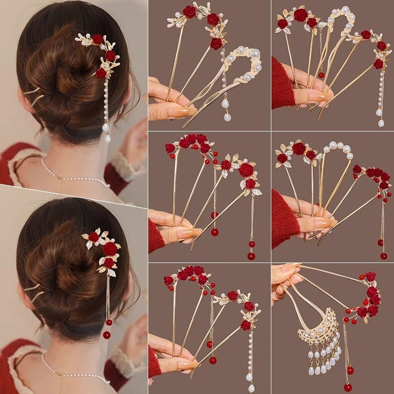 Novo estilo chinês fluxo vermelho em forma de U hairpin feminino outono inverno High-End sentir hairpin antigo Hanfu hai
