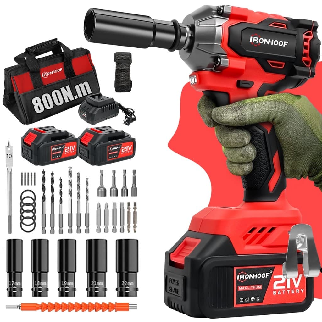 Chave De Impacto Brushless 800NM  Furadeira Parafusadeira 21V 2 Bateria lronhoof
