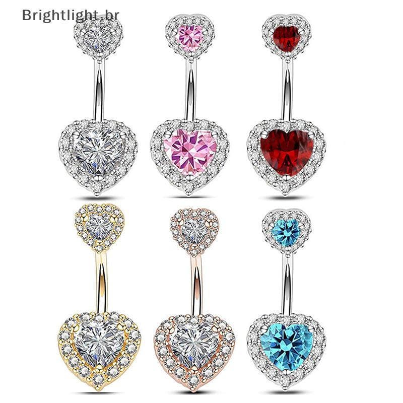 [brightlight.br] Anel De Umbigo De Coração Moderno , Piercing , Joia De Barriga De Aço Inoxidável Para Mulheres Corporal