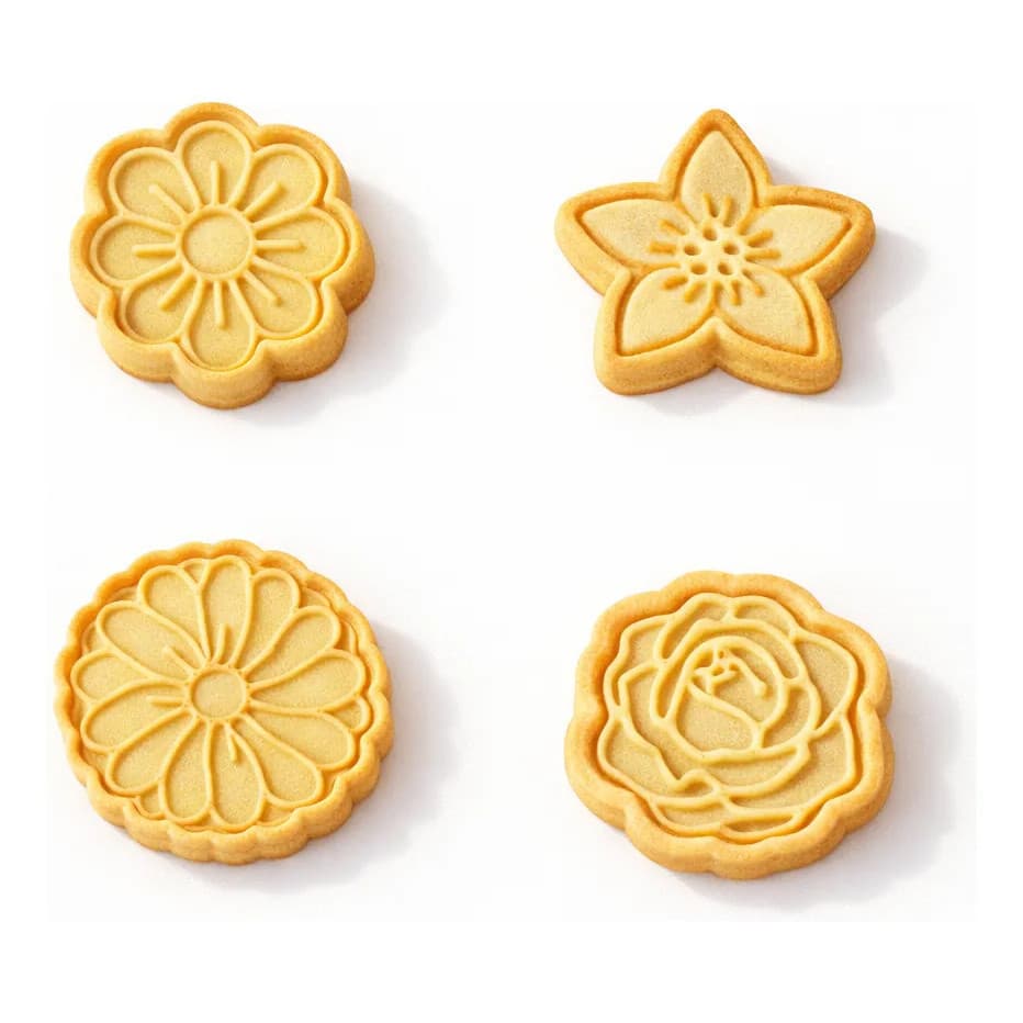 Kit 4 Cortador Marcador de Biscoito Flor Molde Confeitaria Pasta Americana Biscuit Massinha