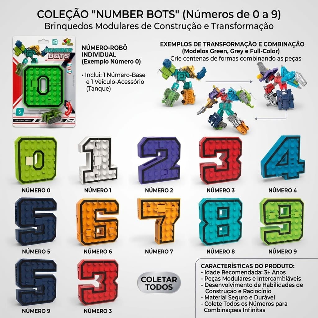 Transforme Números em Robôs: Coleção Completa 0 a 9