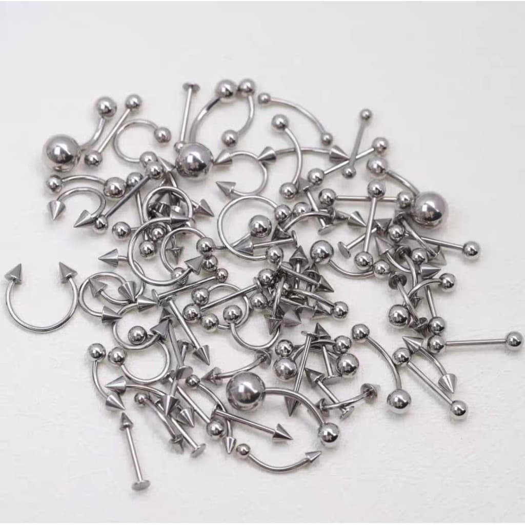 | bijuterias femininas | 【piercing umbigo】 ❋100 misturado básico lábio studs língua studs sobrancelha studs nariz studs