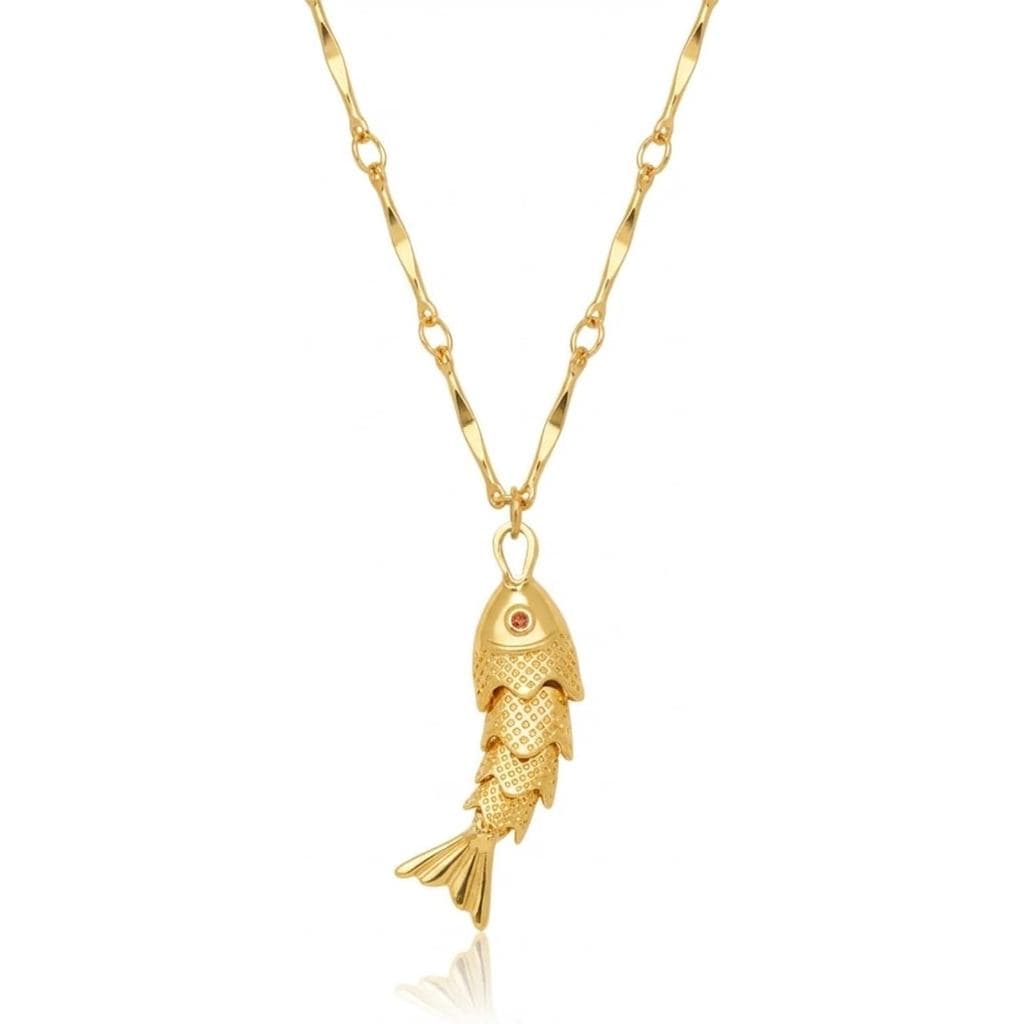 Colar Peixe Dourado da Sorte – Pingente Articulado Banhado a Ouro 18K, Símbolo de Boa Sorte e Prosperidade, Presente de