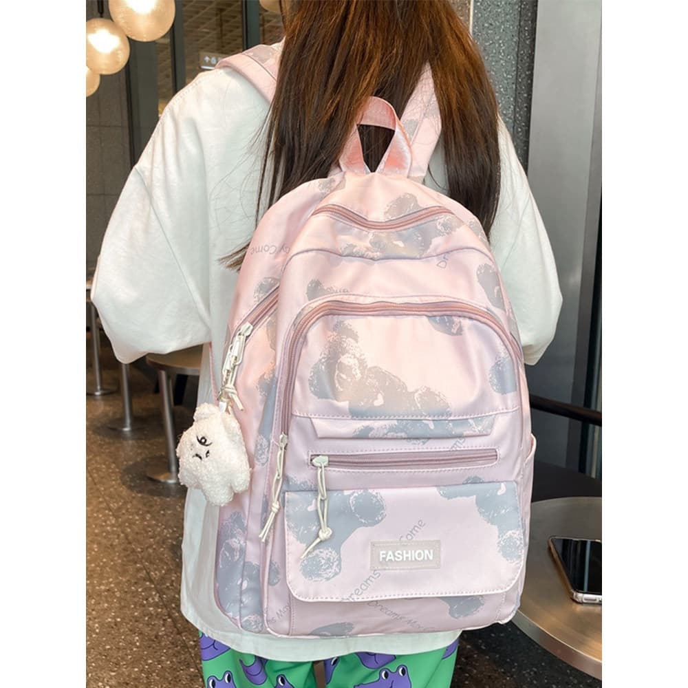 Francês MKCLACK urso impressão estudante mochila feminina mochila de grande capacidade doce ins computador mochila femin