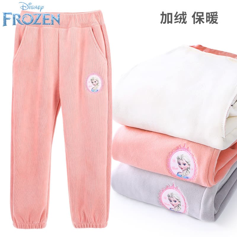 Disney elsa crianças velo-calças de lã meninas outono inverno exterior usar calças esportivas do bebê engrossado elsa pr