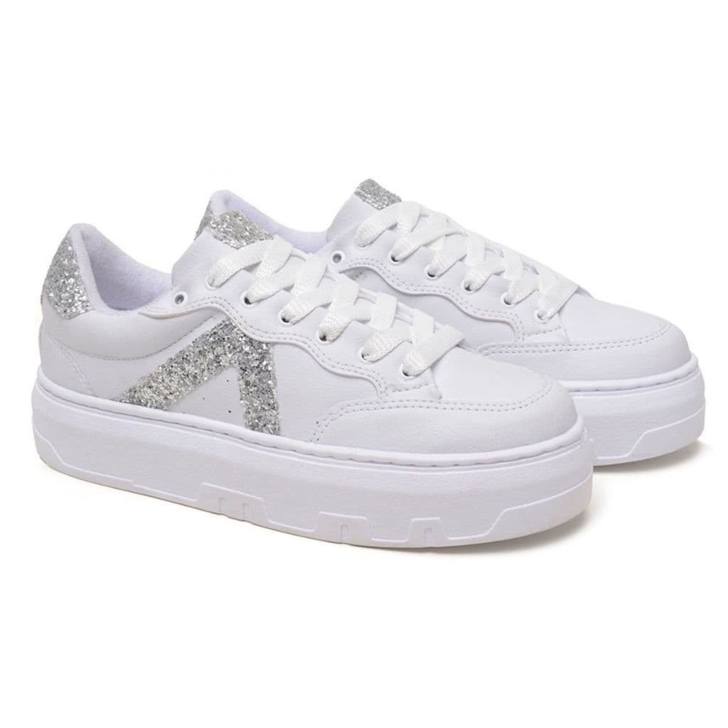 Tênis Feminino Branco Glitter Plataforma Casual Festa Menina Confortável Leve Moderno