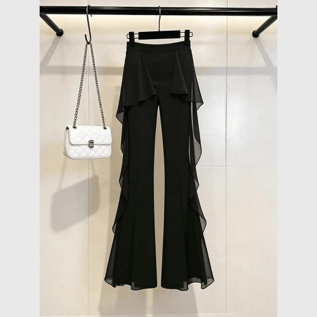[Venda com desconto por tempo limitado] Calças Micro-Flap com costura com babados Mulheres Verão Novo estilo Design Sens