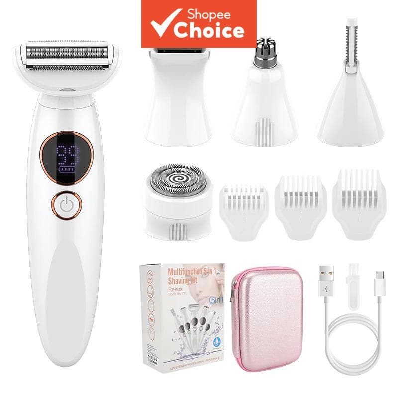 Depilador feminino 5 em 1 IPX7 Barbeador elétrico à prova d'água Visor LCD 600mAh Longa duração