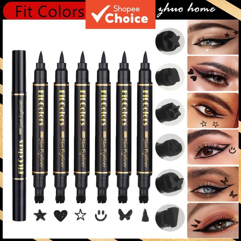 Fit Colors Conjunto de Delineador Líquido para Carimbo 6 Peças à Prova d'Água, Secagem Rápida, Dupla Ponta, Estampa de