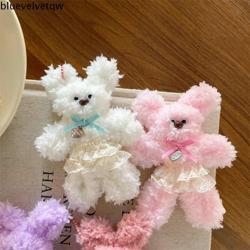 BLUEVELVETQW Chaveiro De Urso De Pelúcia , Pingente De Coelho Peludo Engraçado De Desenho Animado Bolsa Kawaii De Coraçã