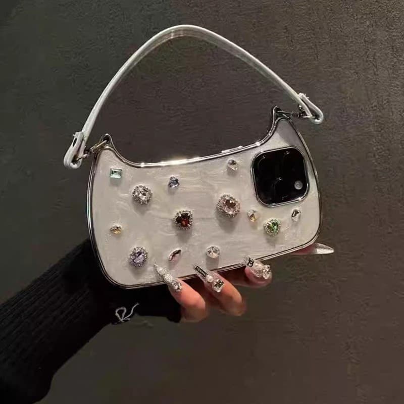 Capa de celular de epóxi com strass e cordão, compatível com iPhone 17 16 15 14 13 12 11 Pro Max air plus FPNU