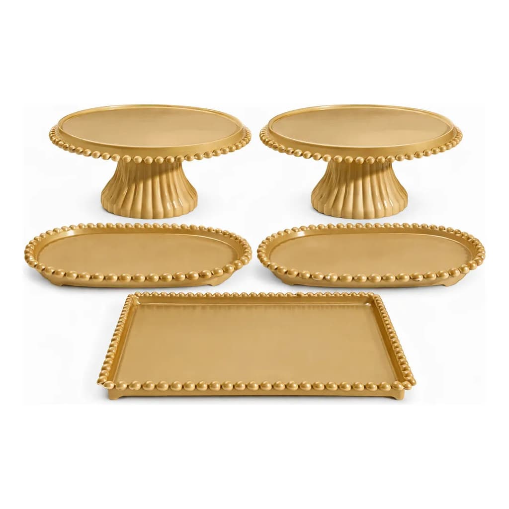 Kit Festa Decoração De Mesa 5 Peças Boleiras + Bandejas