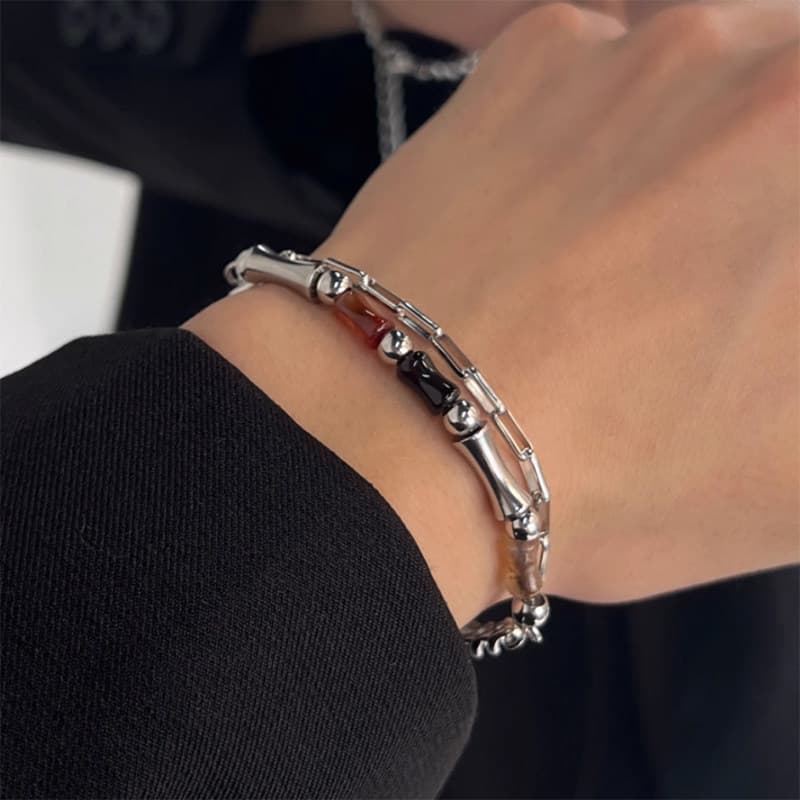 pulseira masculina pulseira Pulseira de bambu de camada dupla masculina luz luxo nicho Design sentimento High-End pulsei