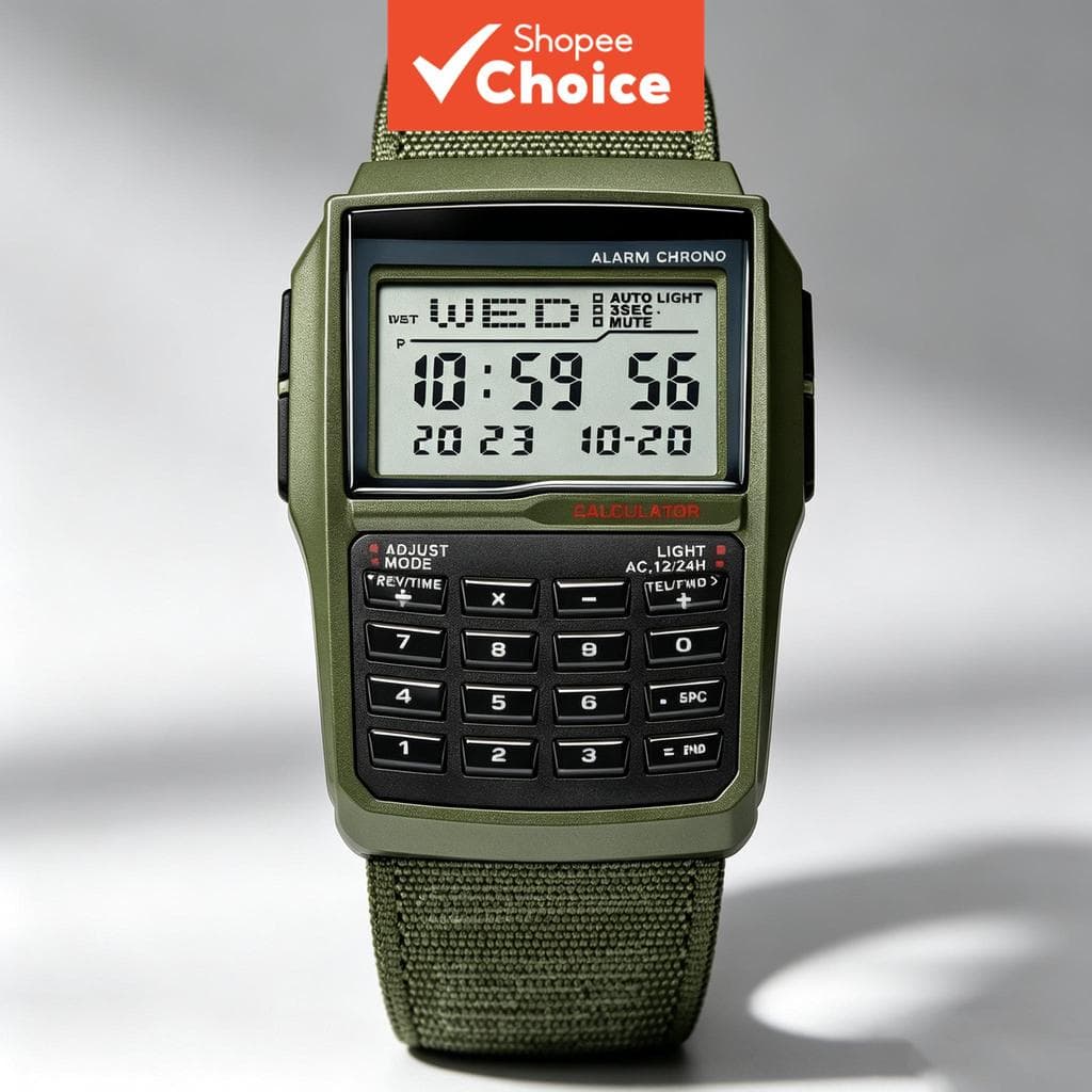 Relógio Digital Quadrado Masculino Função Calculadora Pulseira De Nylon Elástico Casual De Pulso De Quartzo Presente